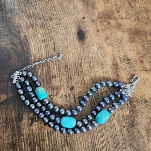 Elegant Black and Turquoise Beaded Bracelet